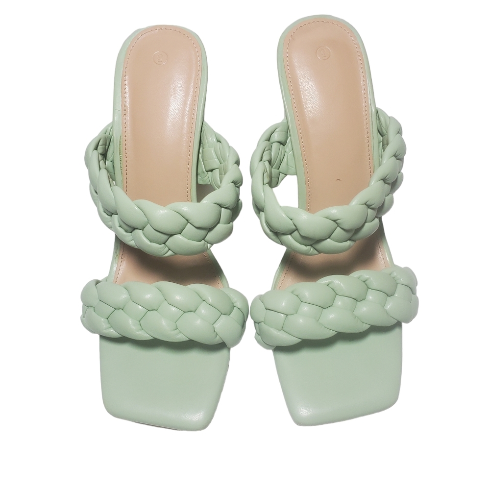 Braided Sandals Square Open Toe Backless Block Heel Strappy Casual - Picture 8 of 9